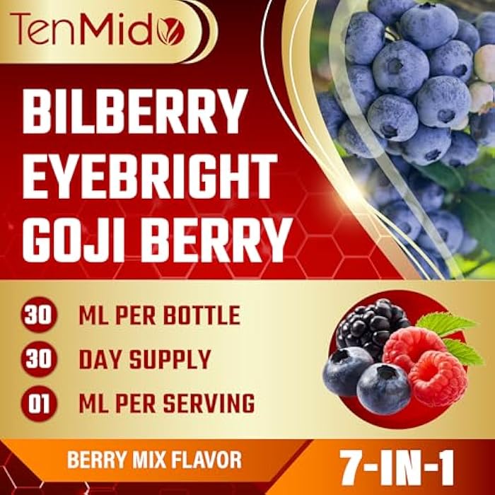 Tenmido Bilberry Extract Liquid - 7in1 Herbal Supplements with Eyebright, Goji Berry, Amla, Lutein, Zeaxanthin, and Saffron - Vegan, Non-GMO - 30ml 1 Fl Oz - Image 2