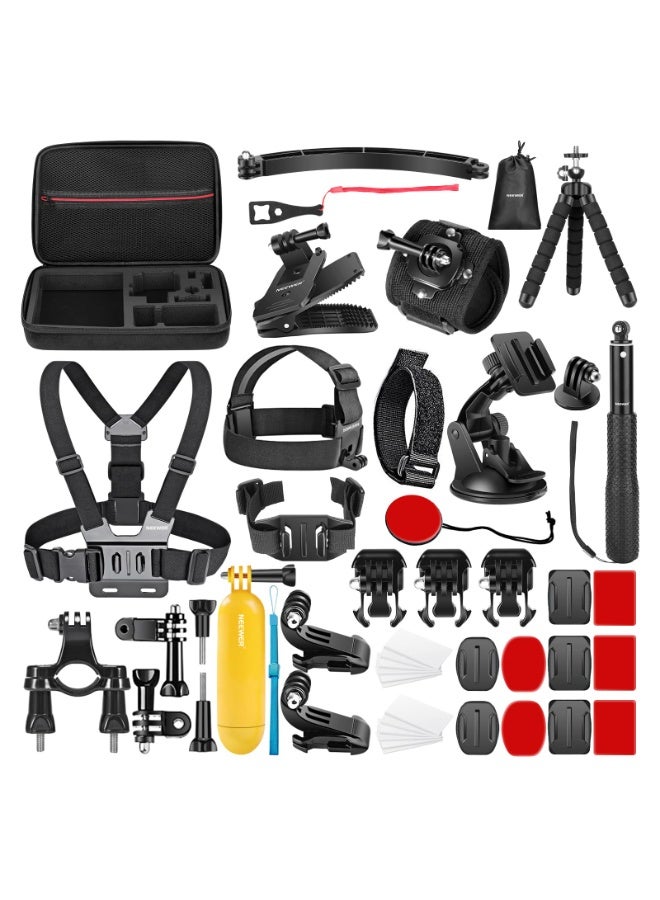 نيوير NEEWER 50 in 1 Action Camera Accessory Kit Compatible with GoPro Hero 12 11 10 9 DJI OSMO 4 3 2 Insta360 X3 X2 GO 3 SJCAM DBPOWER AKASO VicTsing APEMAN WiMiUS QUMOX Lightdow Campark Sony Sports DV - Image 1