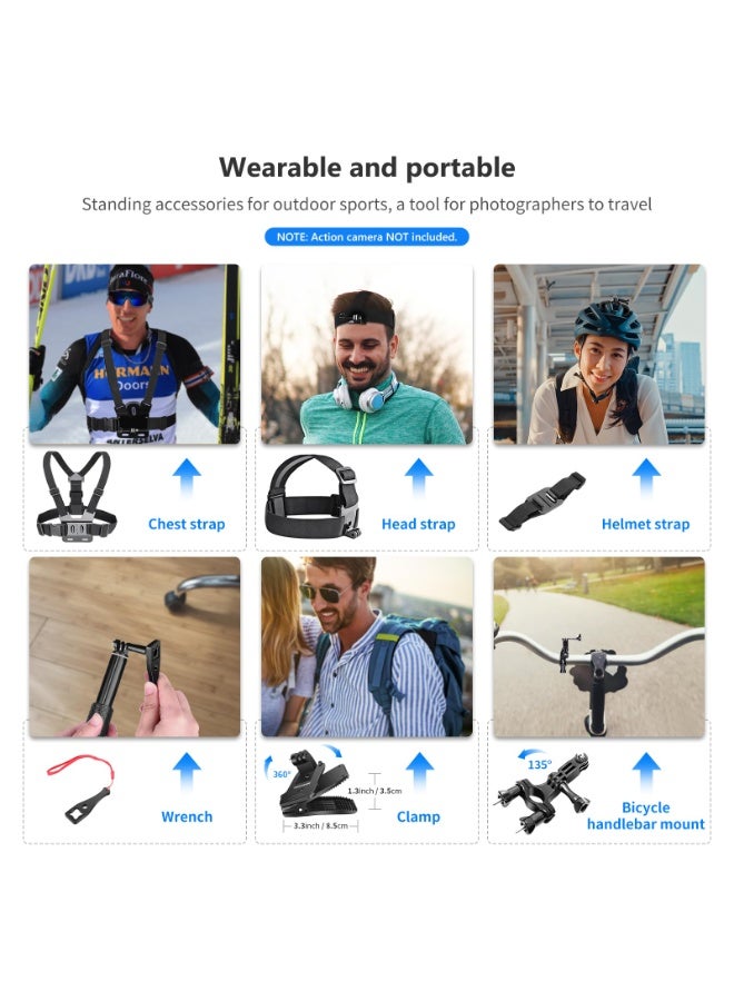 نيوير NEEWER 50 in 1 Action Camera Accessory Kit Compatible with GoPro Hero 12 11 10 9 DJI OSMO 4 3 2 Insta360 X3 X2 GO 3 SJCAM DBPOWER AKASO VicTsing APEMAN WiMiUS QUMOX Lightdow Campark Sony Sports DV - Image 4