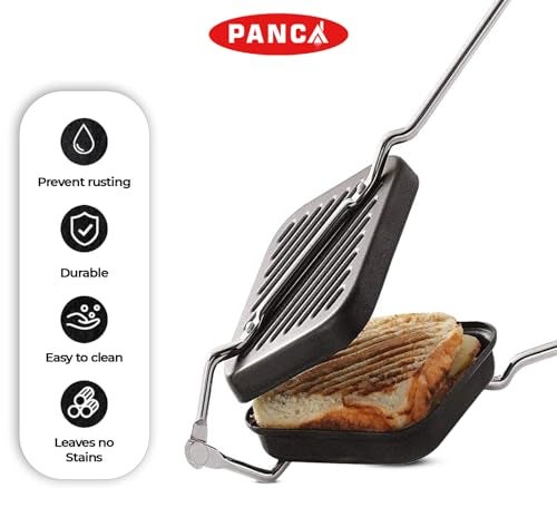 PANCA Gas Toaster Grill Sandwich Maker | Cast Aluminium Non-Stick Coated Sandwich Griller with Long Handle | Portable Gas Sandwich Maker (Grill Toaster New) - Image 2