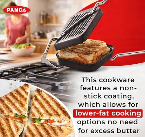 PANCA Gas Toaster Grill Sandwich Maker | Cast Aluminium Non-Stick Coated Sandwich Griller with Long Handle | Portable Gas Sandwich Maker (Grill Toaster New) - Image 4