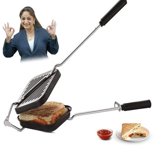 PANCA Gas Toaster Grill Sandwich Maker | Cast Aluminium Non-Stick Coated Sandwich Griller with Long Handle | Portable Gas Sandwich Maker (Grill Toaster New) - Image 1