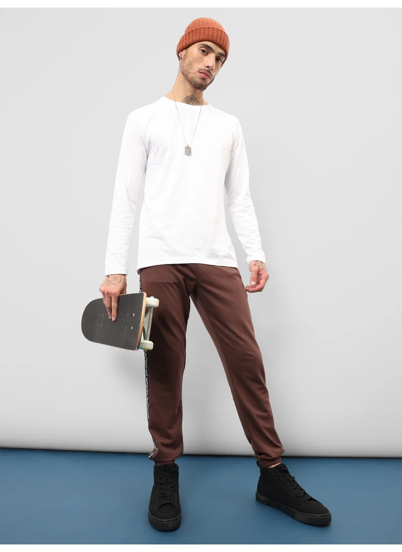 Beyoung Brown Tape Track Pants for Men