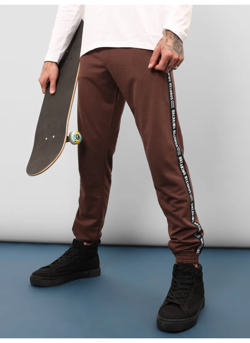 Beyoung Brown Tape Track Pants for Men