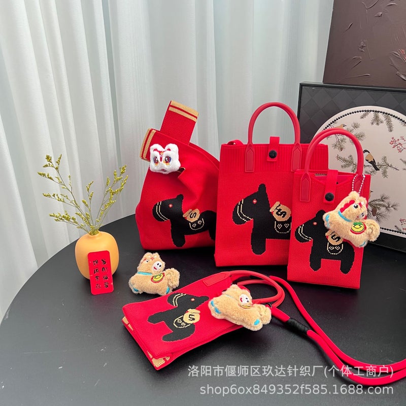 Year Festival Knitted Mobile Phone Bag New Year Blessing Series Personalized All-Match Crossbody Bag High-End Sense Bag - Image 2