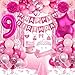 Fantspati 9th Birthday Decorations for Girls Pink Party Decorations with Number 9 Balloon Happy Birthday Banner Bday Sash Crown Tablecloth Fringe Curtain Hanging Swirl for 9 Balloons for Bday Girl - Image 2