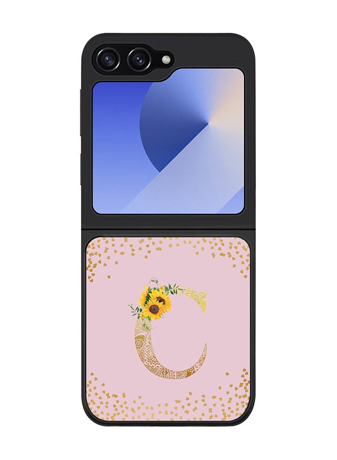 Stylizedd Rugged Black edge case for Samsung Galaxy Z Flip7 FE, Slim fit Case Flexible Cover - Custom Monogram Initial Letter Floral Pattern Alphabet - C (Pink ) - Image 1