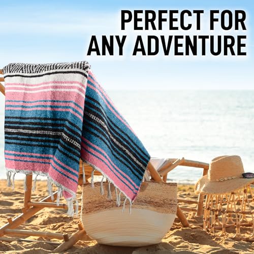 Hydration Nation Authentic Large Handwoven Mexican Striped Throw Blanket - Soft, Durable, Eco-Friendly - 70"x50" - Cotton Candy - Image 5