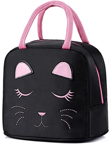 FEWOFJ Portable Insulated Lunch Bag for Kids Girls Cute Reusable Lunch Box for School Picnic Leakproof Lunch Tote HandbagBlack - Image 1