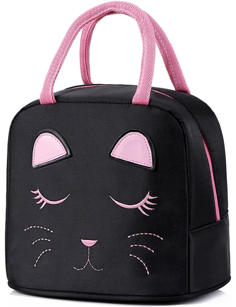 FEWOFJ Portable Insulated Lunch Bag for Kids Girls Cute Reusable Lunch Box for School Picnic Leakproof Lunch Tote HandbagBlack - Image 2