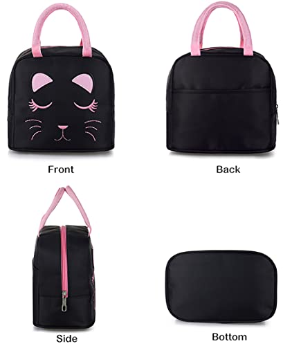 FEWOFJ Portable Insulated Lunch Bag for Kids Girls Cute Reusable Lunch Box for School Picnic Leakproof Lunch Tote HandbagBlack - Image 3