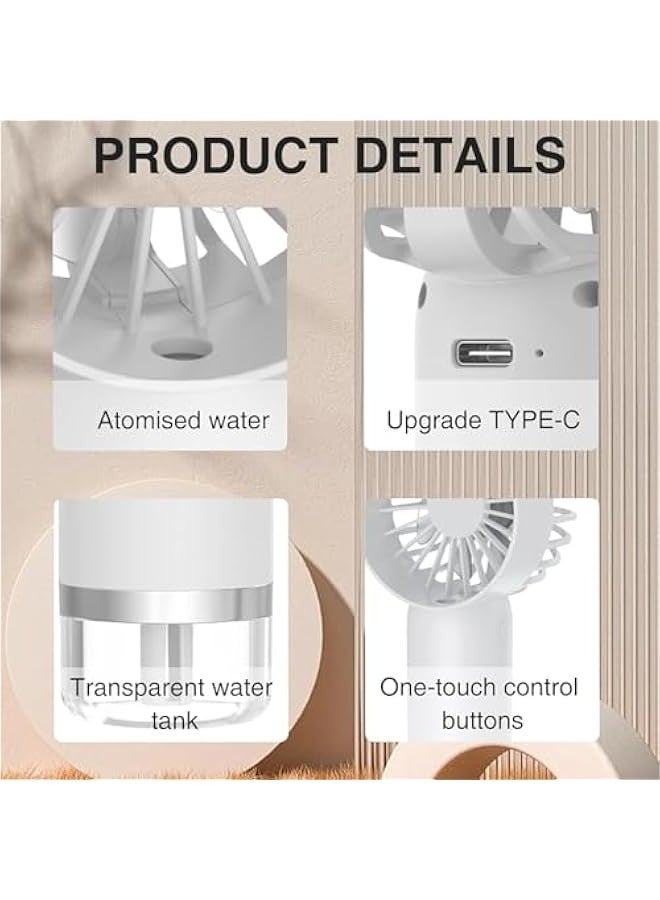 بيوينتي مروحة محمولة يدوية مع نانو رذاذ ترطيب USB قابل للشحن 3 سرعة شخصية مروحة صغيرة للسفر والمكتب والخارج (أبيض) - Image 3