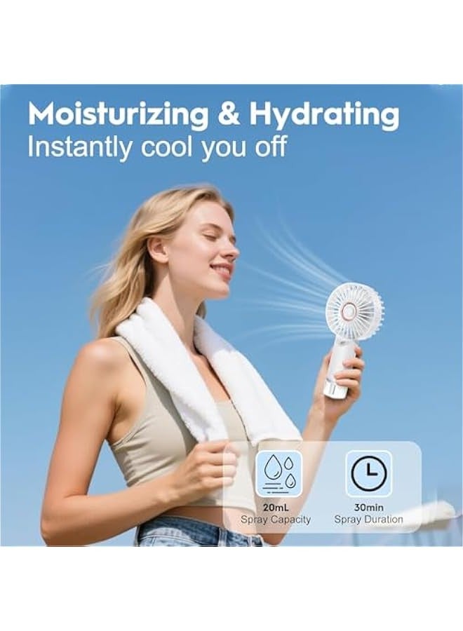 بيوينتي مروحة محمولة يدوية مع نانو رذاذ ترطيب USB قابل للشحن 3 سرعة شخصية مروحة صغيرة للسفر والمكتب والخارج (أبيض) - Image 5