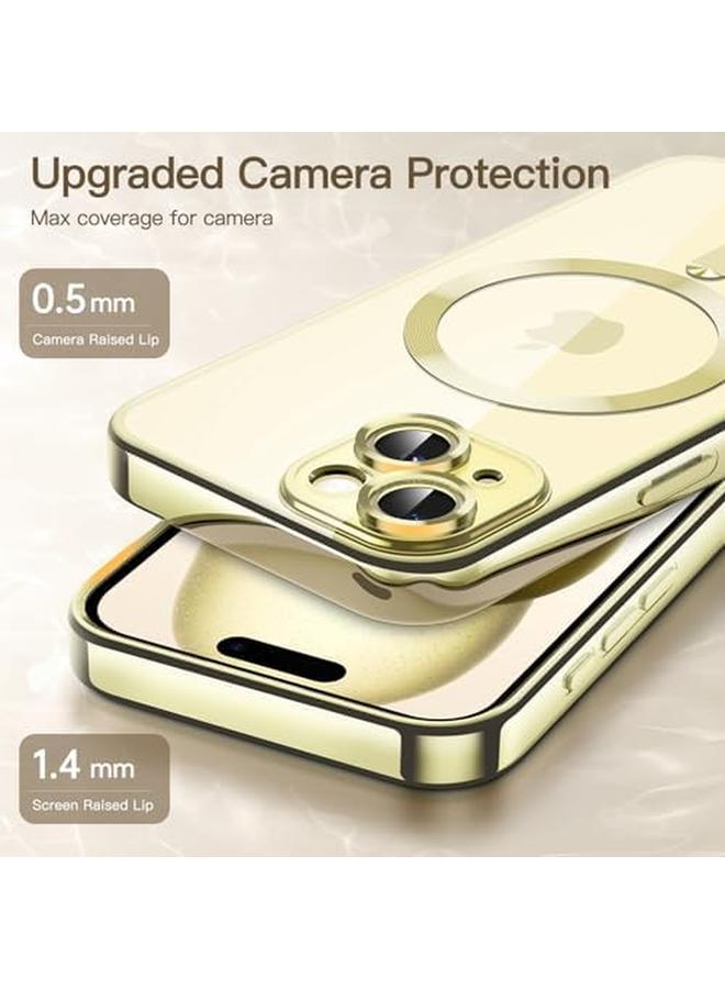 جي تيك جراب شفاف ناعم لهاتف Iphone 15 Plus مقاس 6.7 بوصة مع حماية كاملة لعدسة الكاميرا متوافق مع Magsafe للشحن اللاسلكي وغطاء هاتف TPU مطلي بالكهرباء ومضاد للصدمات باللون الأصفر - Image 3