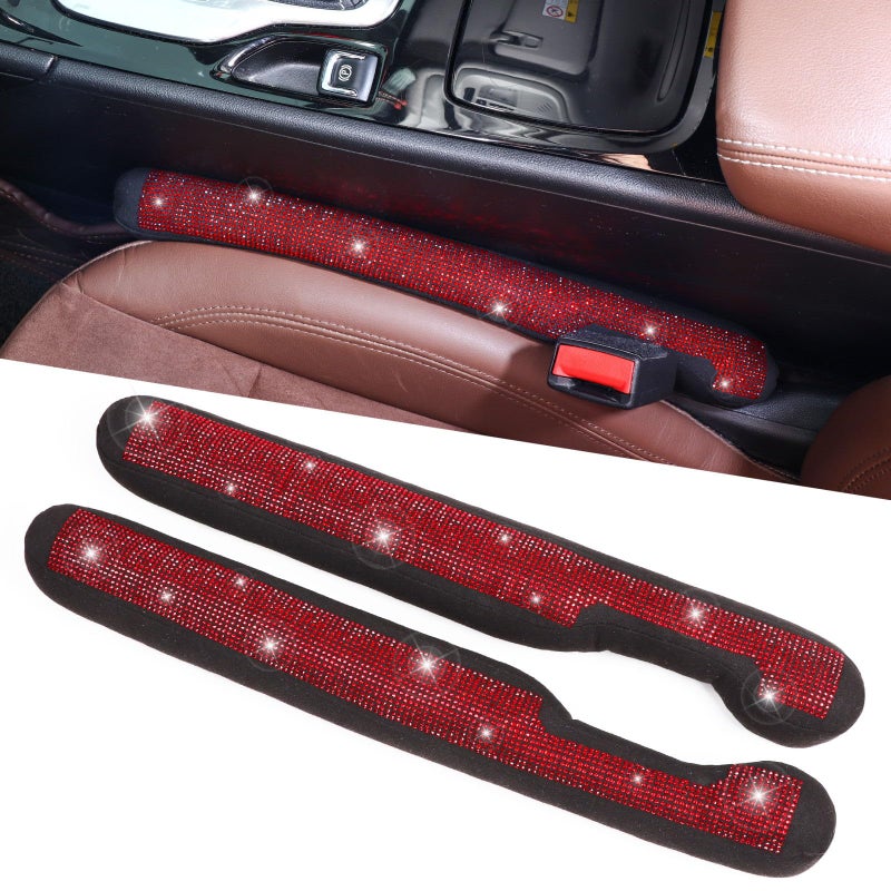 ToBeQueen Car Seat Gap Filler Red Bling Car Accessories for Women Universal Fit for Car Truck SUV, 2 Pack Handmade Crystal Rhinestone Diamond Bling Gap Filler(Red) - Image 1
