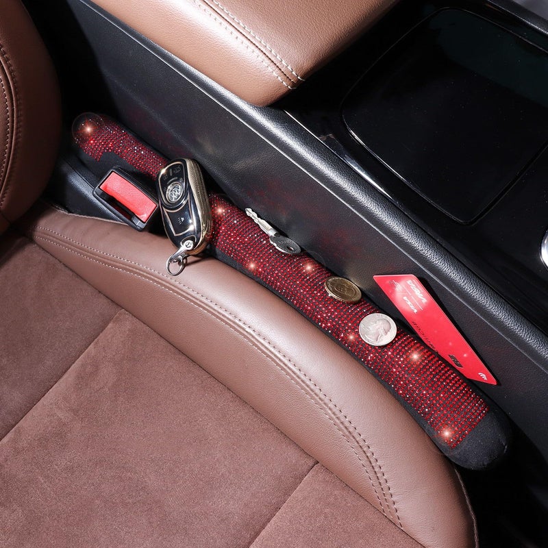 ToBeQueen Car Seat Gap Filler Red Bling Car Accessories for Women Universal Fit for Car Truck SUV, 2 Pack Handmade Crystal Rhinestone Diamond Bling Gap Filler(Red) - Image 4