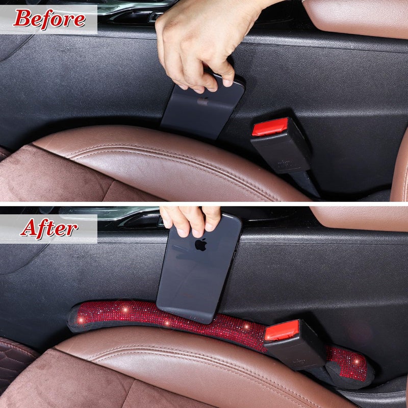 ToBeQueen Car Seat Gap Filler Red Bling Car Accessories for Women Universal Fit for Car Truck SUV, 2 Pack Handmade Crystal Rhinestone Diamond Bling Gap Filler(Red) - Image 2