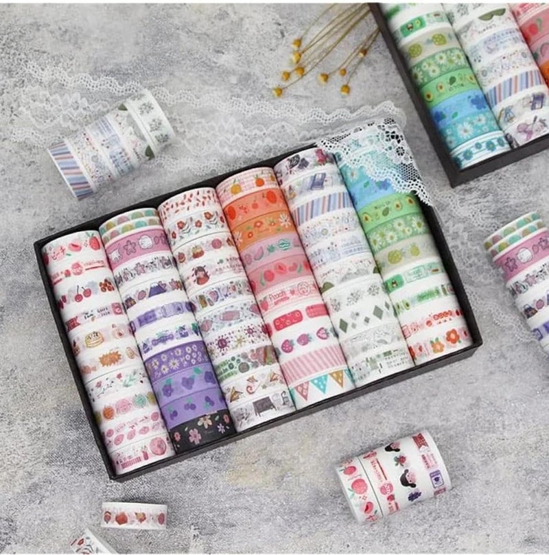 Crafty Cuddle Washi Tape Set, Decorative Japanese Masking Paper Tape for Scrapbooking, Planners, Card/Gift Wrapping, DIY Decor and Craft Supplies, Multicolor Printed Design - 60 Pcs - Image 1