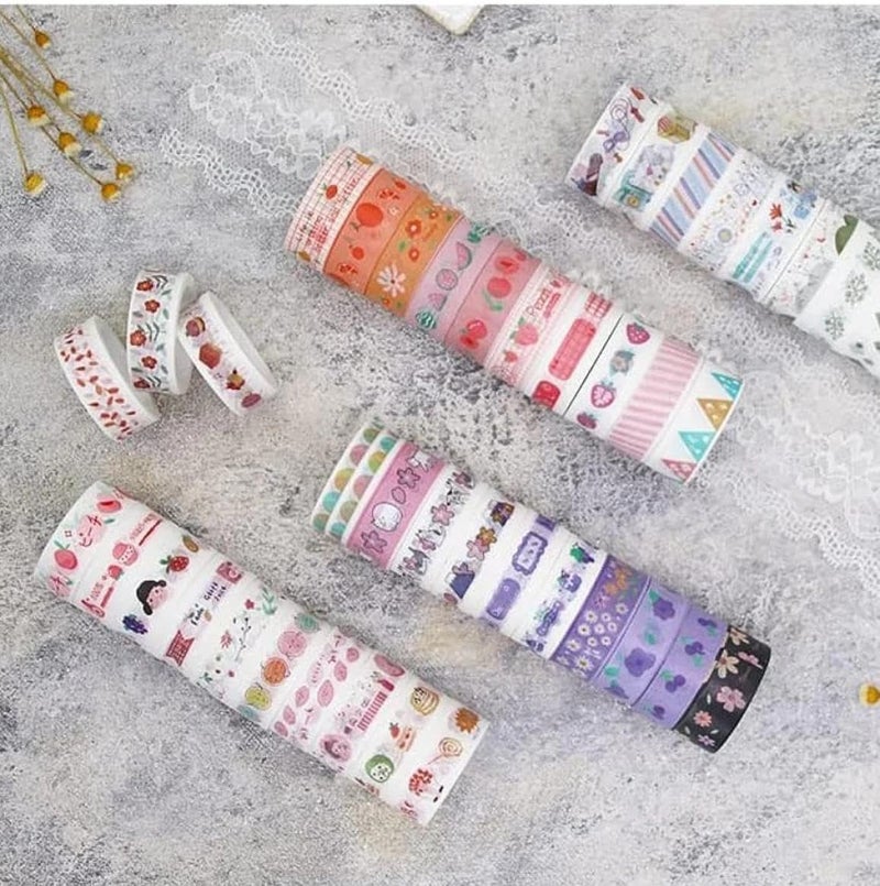 Crafty Cuddle Washi Tape Set, Decorative Japanese Masking Paper Tape for Scrapbooking, Planners, Card/Gift Wrapping, DIY Decor and Craft Supplies, Multicolor Printed Design - 60 Pcs - Image 3