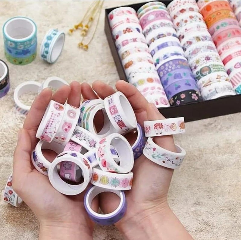 Crafty Cuddle Washi Tape Set, Decorative Japanese Masking Paper Tape for Scrapbooking, Planners, Card/Gift Wrapping, DIY Decor and Craft Supplies, Multicolor Printed Design - 60 Pcs - Image 4