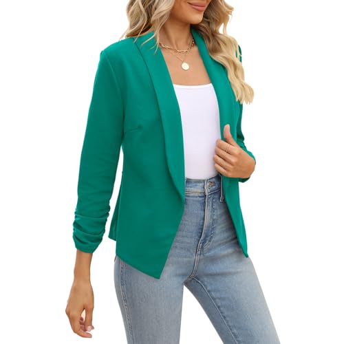 POGTMM Bright Blazer Summer Cardigan Jacket for Women Lightweight 3/4 Slim Office Blazer (M, Teal) - Image 4