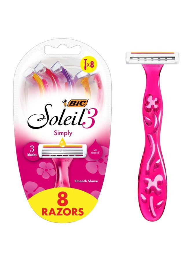 BIC Soleil Simply Smooth Women's Disposable Razors, 3 Blades With Moisture Strip For a Silky Smooth Shave, 8 Piece Razor Set - Image 1