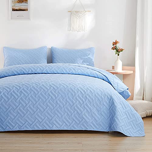 VAS COLLECTIONS® All Weather 3 Pcs 100% Cotton Ultrasonic 280 Tc Solid King Size Quilted Bed Cover/Bedsheet with 2 Pillow Case, (Luxurious,Aqua, 90X100 Inches, 254X228 cm) - Image 1