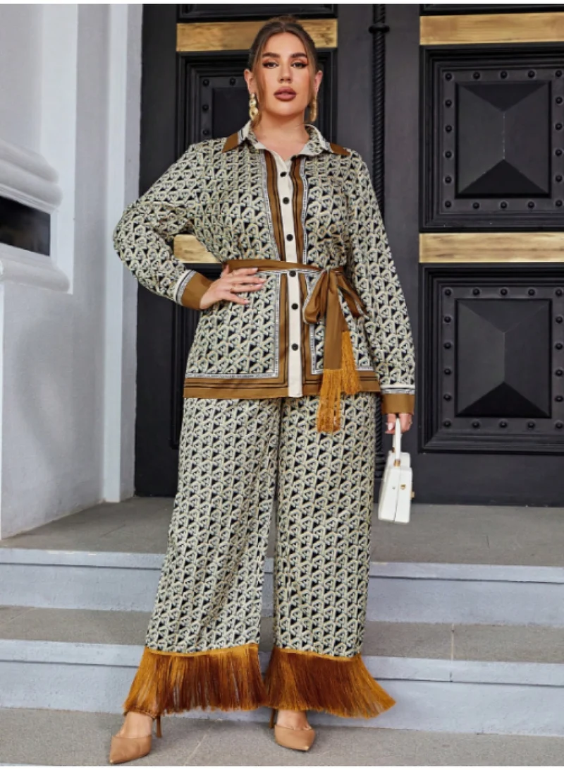 SIMPLEE The plus size two-piece set is a fashionable matching top and bottom, suitable for curvaceous women
