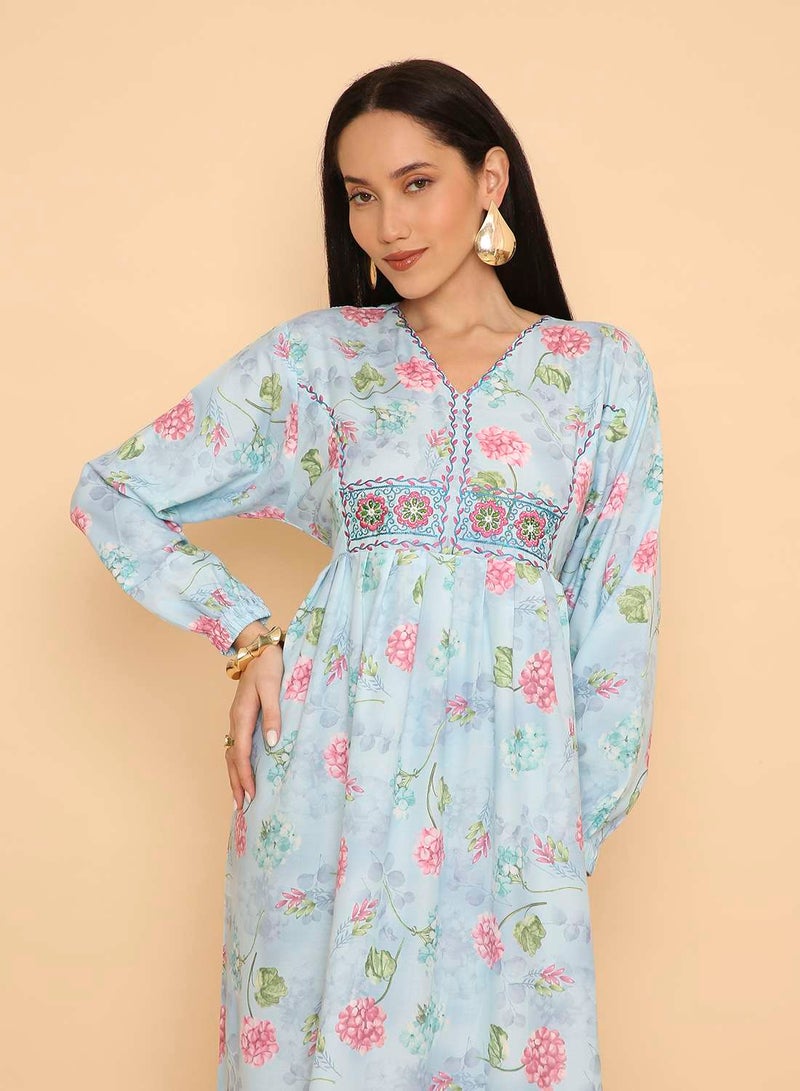 HANA & SARA Womens long arabic traditional printed jalabiya dress with unique stone beaded design - Image 3