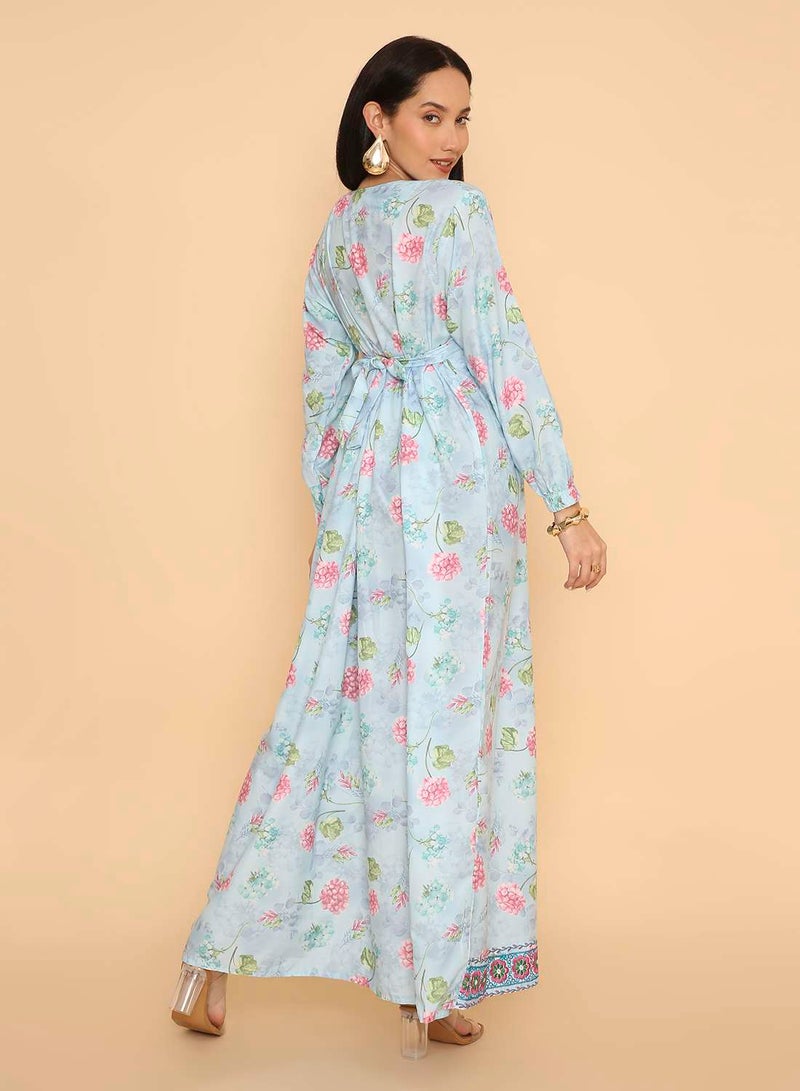 HANA & SARA Womens long arabic traditional printed jalabiya dress with unique stone beaded design - Image 2