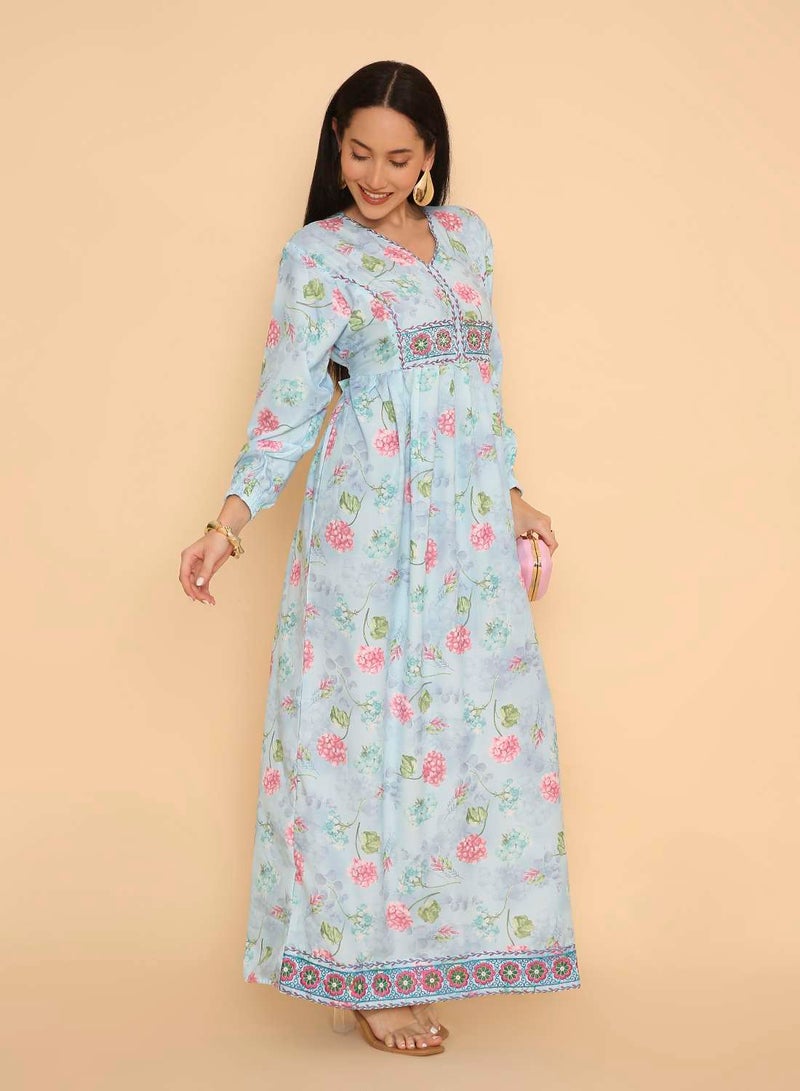 HANA & SARA Womens long arabic traditional printed jalabiya dress with unique stone beaded design - Image 4