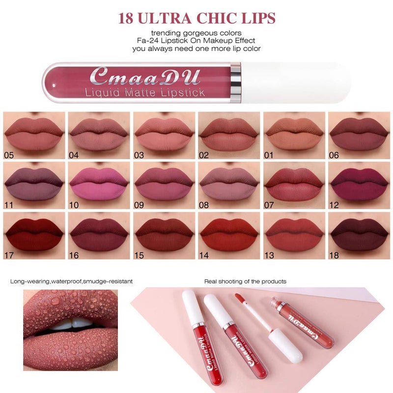 CmaaDu 18Pcs Matte Liquid Lipstick Set, Waterproof Long Lasting Non-Stick Cup Nude Lipstick Dark Red Lipstick for Women 24 Hour High Pigmented Lip Gloss Set Christmas Day Gifts for Women - Image 5