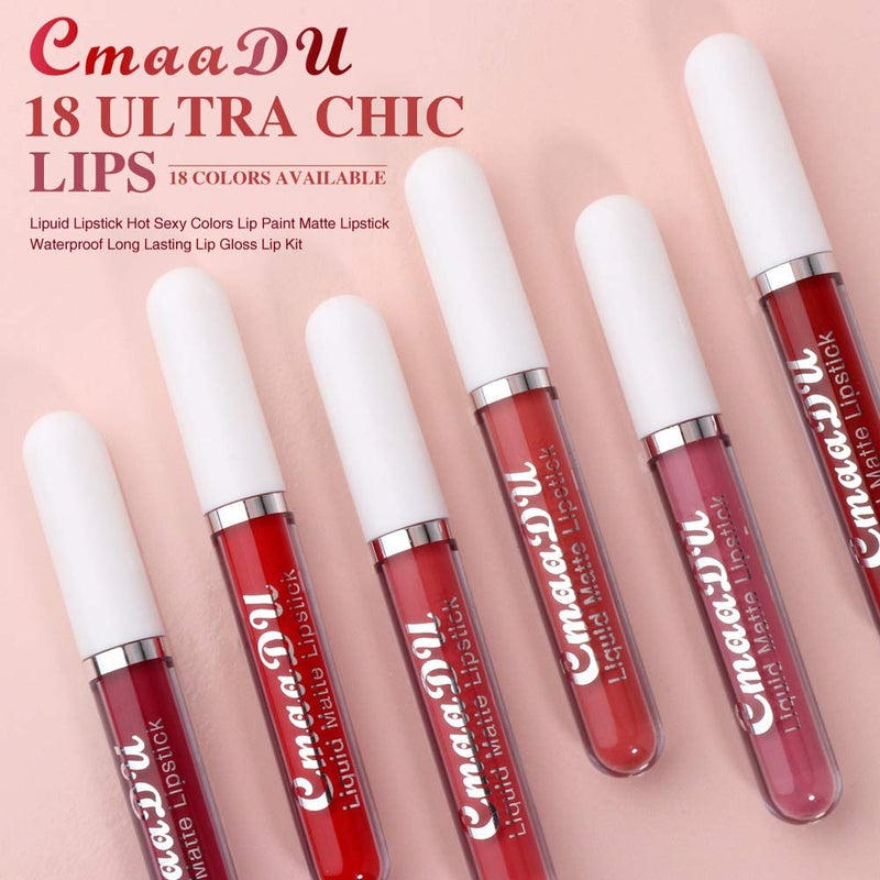 CmaaDu 18Pcs Matte Liquid Lipstick Set, Waterproof Long Lasting Non-Stick Cup Nude Lipstick Dark Red Lipstick for Women 24 Hour High Pigmented Lip Gloss Set Christmas Day Gifts for Women - Image 2