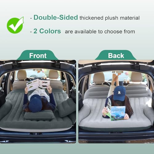 Ciremiv SUV Air Mattress DoubleSided Thick Flocked Car Air Mattress with Builtin Pump Pillow Complete Sleeping Accessories for Auto Camping Road TripsGreenCharcoal - Image 3