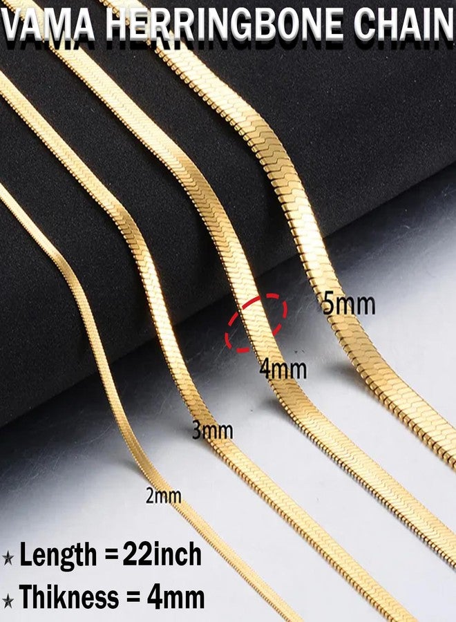 VAMA Classic Stainless Steel Golden Flat Snake Western Charm Stylish Herringbone Gold Neck Necklace Chains for Girls & Women (4mm Chain, 22 Inches Above Chest Chain) - Image 5
