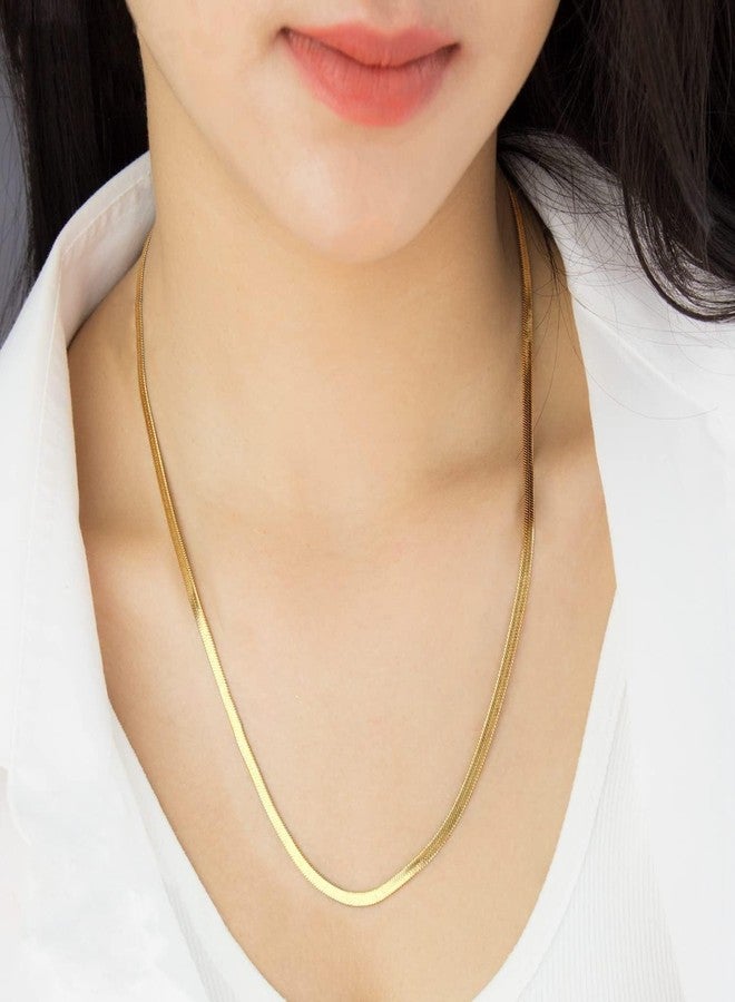 VAMA Classic Stainless Steel Golden Flat Snake Western Charm Stylish Herringbone Gold Neck Necklace Chains for Girls & Women (4mm Chain, 22 Inches Above Chest Chain) - Image 2