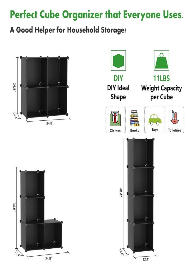 C&AHOME Cube Storage Organizer, 4-Cube Shelves Units, Closet Cabinet, DIY Plastic Modular Book Shelf, Ideal for Bedroom, Living Room, Office, 24.8" L x 12.4" W x 24.8" H Black SHS04A - Image 5