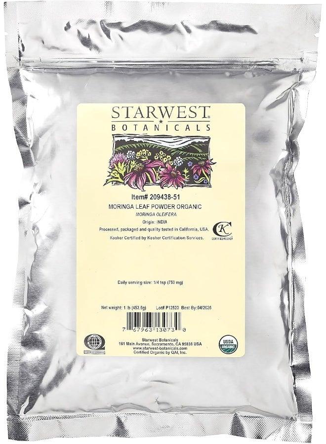 Starwest Botanicals Starwest Botanicals Certified Organic Moringa Oleifera Leaf Powder, 16 Ounce | Great for Drinks, Teas & Smoothies  - Image 2