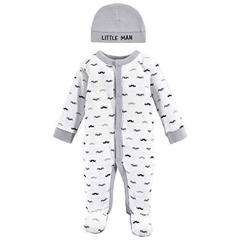Luvable Friends baby girls Cotton Preemie and Play Cap Sleepers, Mustache, Preemie US - Image 2