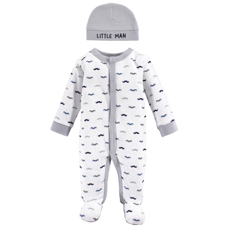 Luvable Friends baby girls Cotton Preemie and Play Cap Sleepers, Mustache, Preemie US - Image 5