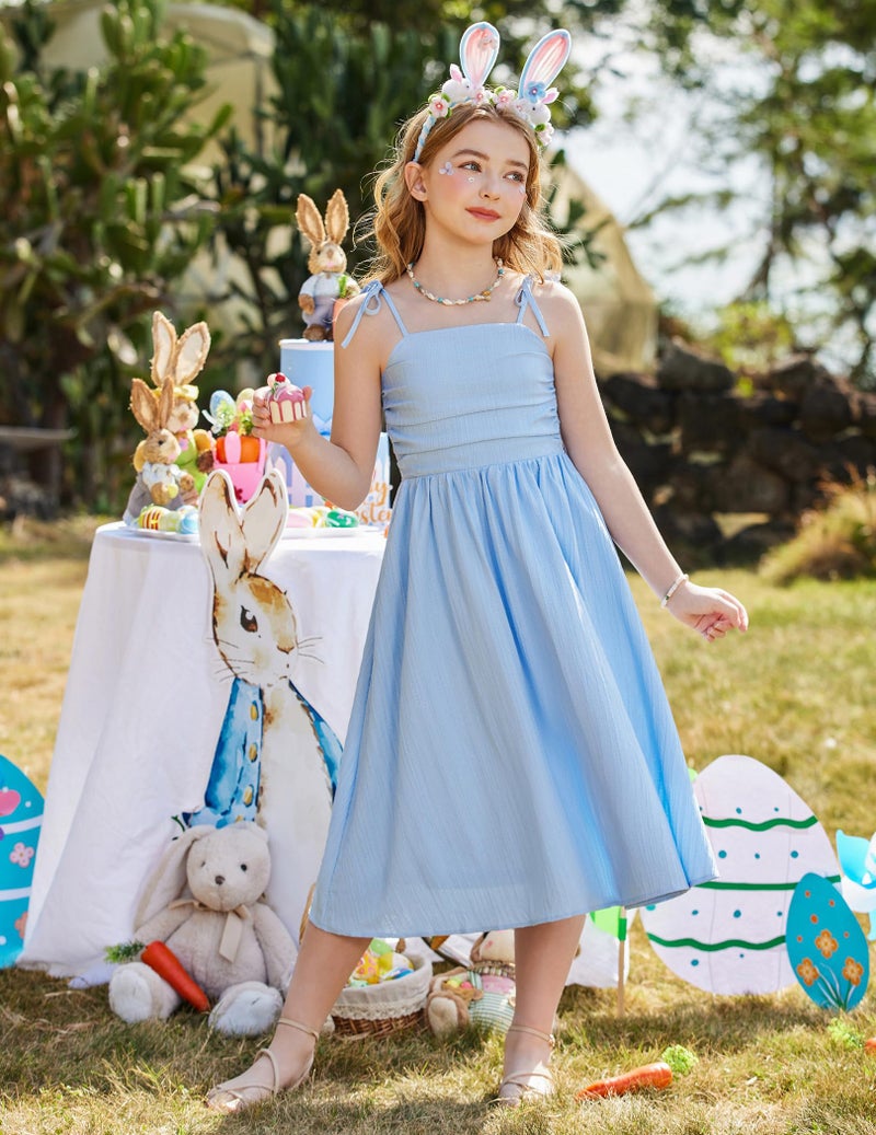 Arshiner Tween Girls Dress Summer Easter Boho Beach Bridesmaid Girl Maxi Long Sundress Light Blue Size 10-12 - Image 5