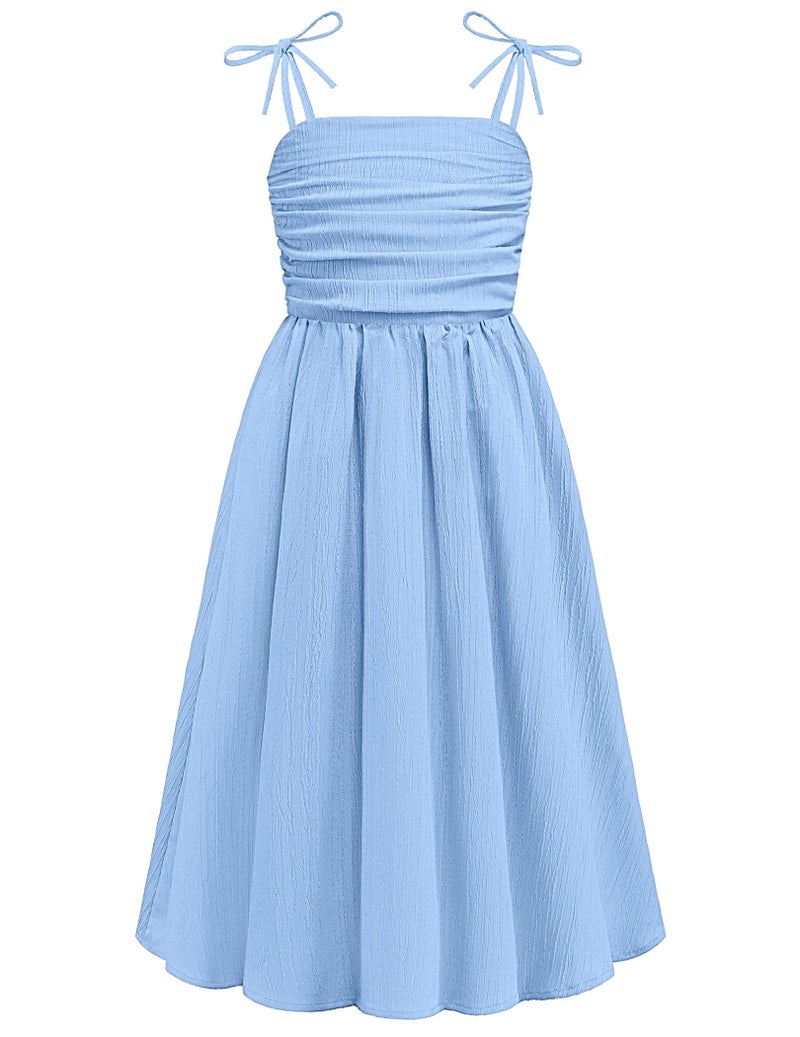 Arshiner Tween Girls Dress Summer Easter Boho Beach Bridesmaid Girl Maxi Long Sundress Light Blue Size 10-12 - Image 1