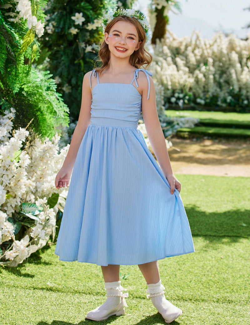 Arshiner Tween Girls Dress Summer Easter Boho Beach Bridesmaid Girl Maxi Long Sundress Light Blue Size 10-12 - Image 2