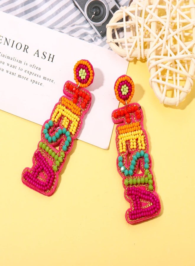 YAHPERN Cinco De Mayo Earrings for Women Colorful Beaded Fiesta Pinata Drop Dangle Earrings Statement Party Earrings Mexican Holiday Gift (Fiesta 2) - Image 4