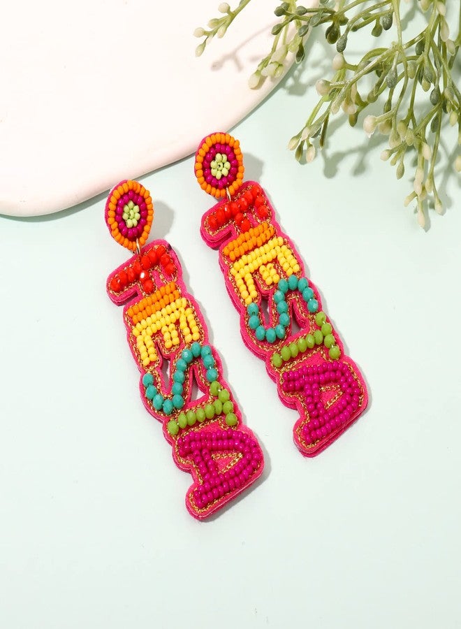 YAHPERN Cinco De Mayo Earrings for Women Colorful Beaded Fiesta Pinata Drop Dangle Earrings Statement Party Earrings Mexican Holiday Gift (Fiesta 2) - Image 3