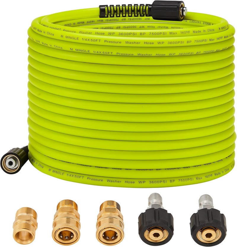 M MINGLE Pressure Washer Hose 50 FT x 1/4" - Replacement Power Wash Hose with Quick Connect Kits - High Pressure Hose with M22 14mm Fittings - 3600PSI - Image 1