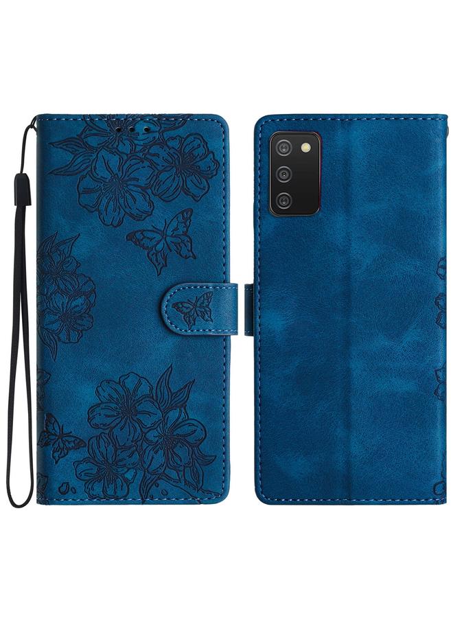 S-TOP Case For Samsung Galaxy A02s / F02s 164mm Cherry Blossom Butterfly Skin Feel Embossed PU Phone Case - Image 1