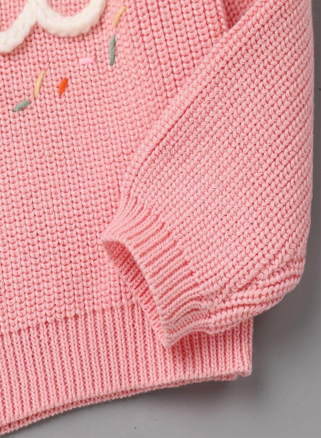 AFAVOM Baby Girls Winter Fall Knit Sweater Toddler Warm Clothes Embroidred One Letter Print First Birthday Outfit Smash Cake Photo Shoot Top Casual Long Sleeve Round Neck Pullover Sweatshirt Pink 1Y - Image 5