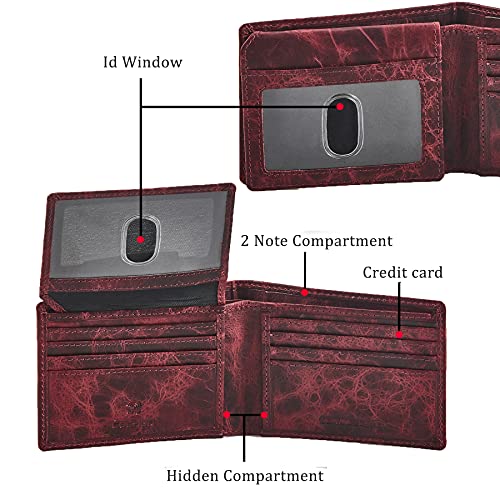 Cochoa Bifold Wallet for Men's Real Genuine Slim Leather RFID Blocking 2 ID Windows Stylish Travel Gift Box (DISTRESSED, WINE) - Image 2