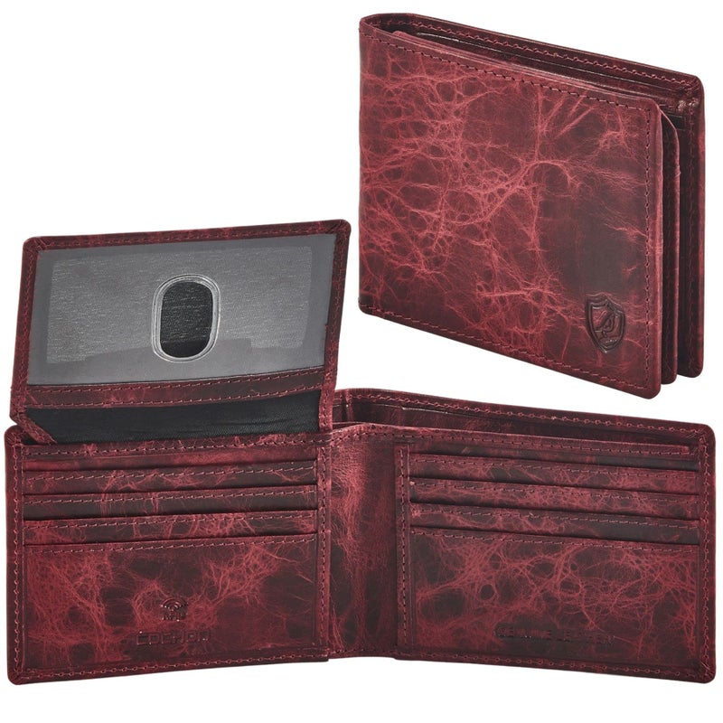 Cochoa Bifold Wallet for Men's Real Genuine Slim Leather RFID Blocking 2 ID Windows Stylish Travel Gift Box (DISTRESSED, WINE) - Image 4